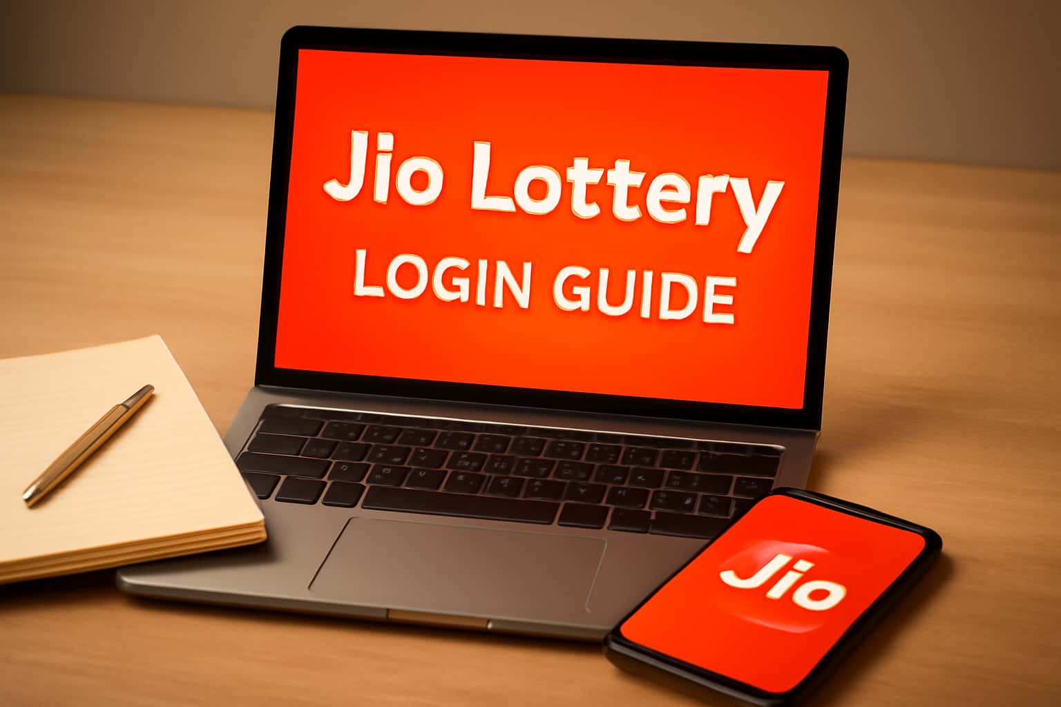 A professional informational scene focused on the Jio Lottery Login Guide.
